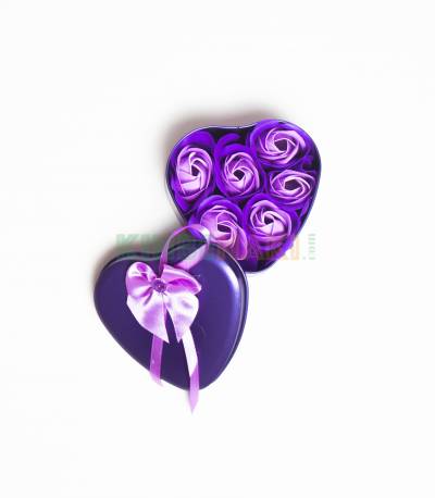 Heart Shape Purple Gift Box With Flower And Teddy Bear (Small)