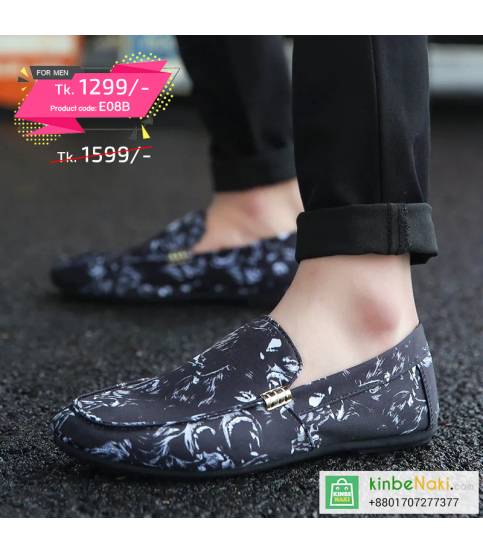Men's Black Shoe With White Floral Design