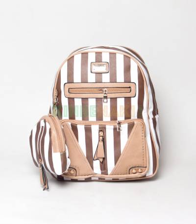 JJ Fashion Brown & White Stripe Girls Mini Backpack