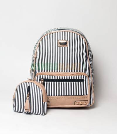 JJ Fashion Black & White Small Stripe Girls Mini Backpack