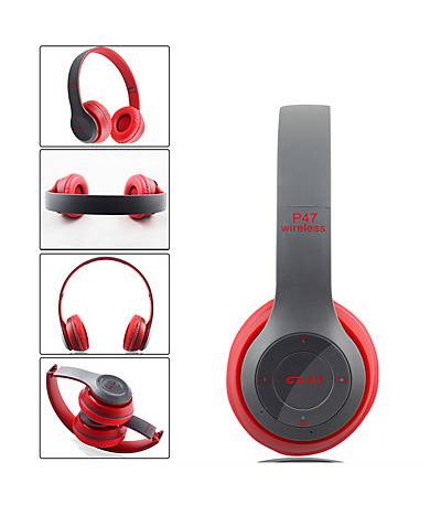 P47 - Wireless Bluetooth Headphone TF card Support and FM radio Red colour