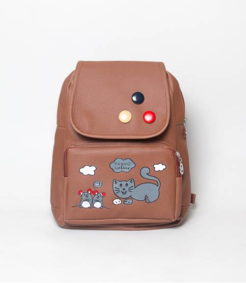 Cat & Bird Yunuo Brown Color Girls Mini Backpack V2