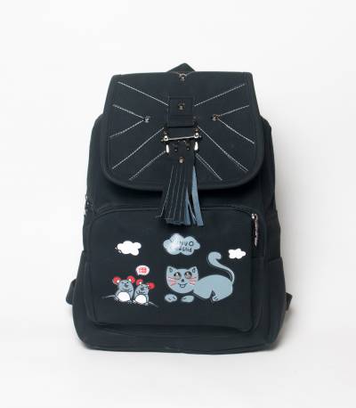 Cat & Bird Yunuo Black Color Girls Backpack V2