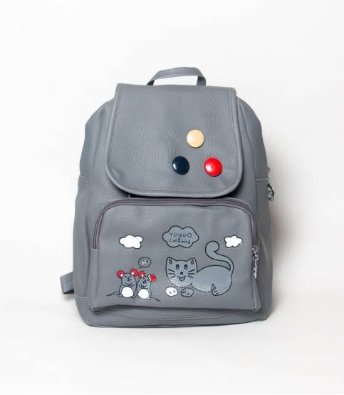 Cat & Bird Yunuo Gray Color Girls Mini Backpack