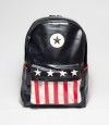 USA Flag Print Black Rexine Backpack