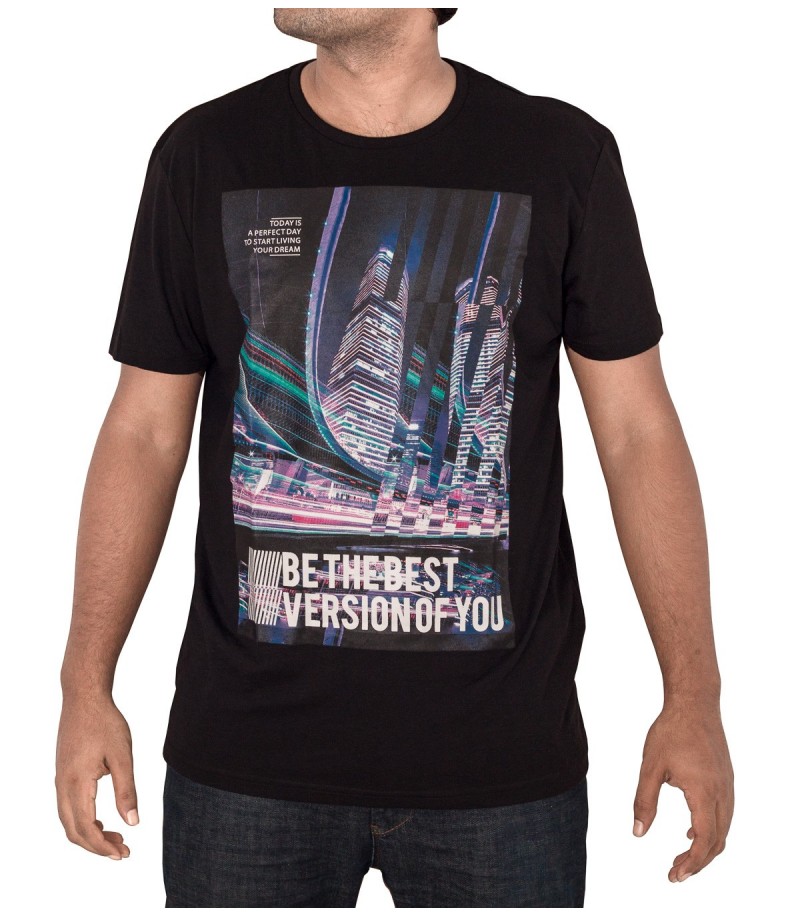 Buy Black Color Round Neck Printed T-Shirt for Men Online Bangladesh