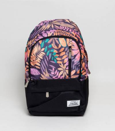 Xike Madi Black And Purple Color Floral Girls Backpack