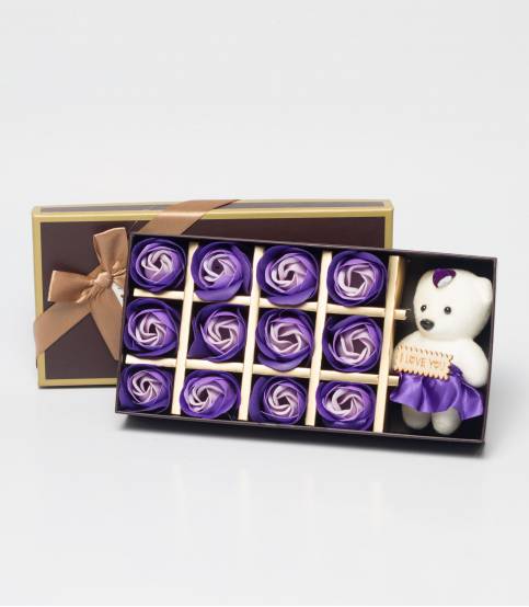 Purple Floral Soap With Teddy Bear