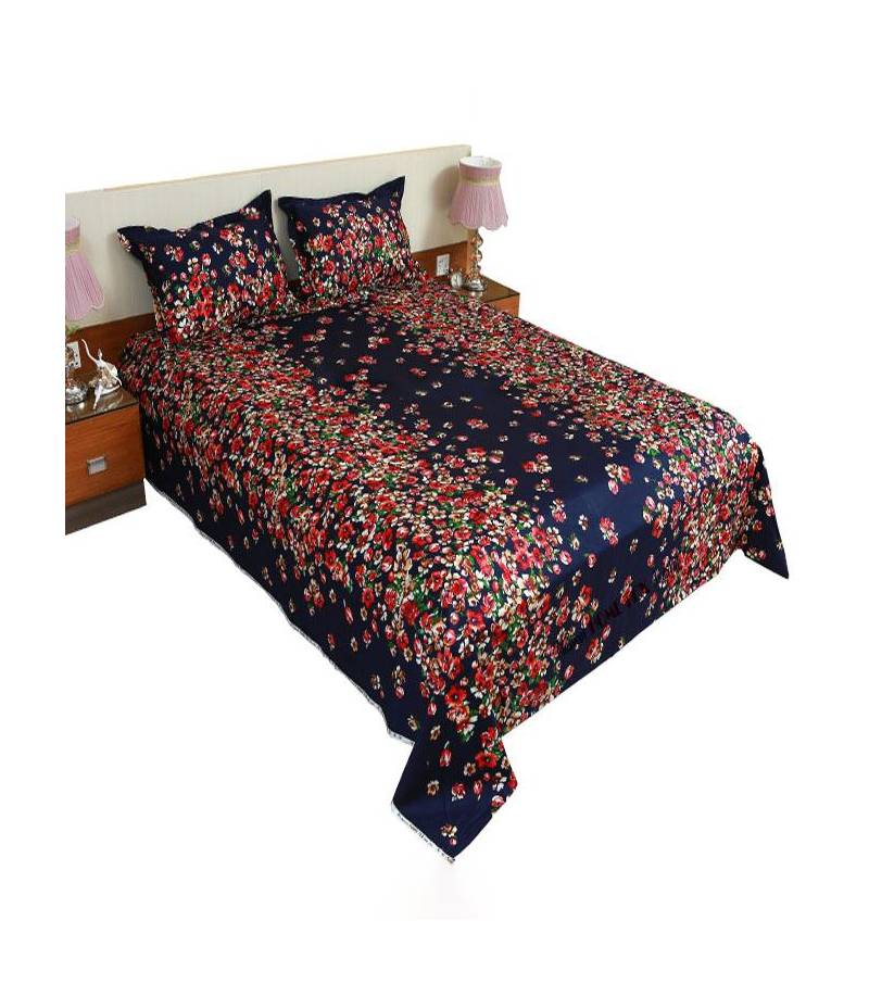Home Tex Small Flower Blue Bedsheet, Small Bed Sheet Size