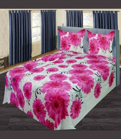 Home Tex Off White And Pink Flower Bedsheet