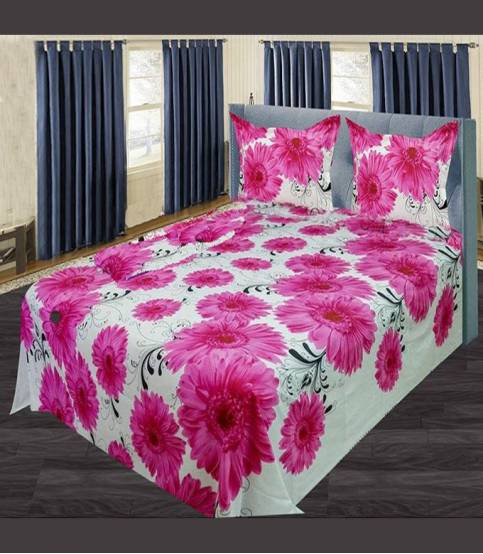 Home Tex Off White And Pink Flower Bedsheet