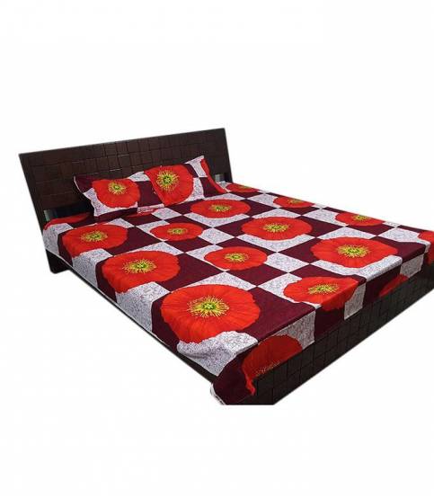 Home Tex Round Flower Red Bedsheet