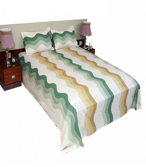 Home Tex Cotton Off White And Green Bedsheet