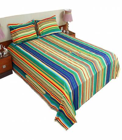 Home Tex Blue And Yellow Step Bedsheet