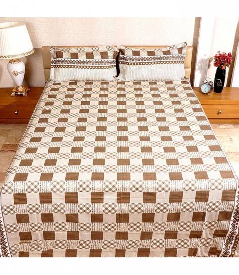 Home Tex Off White And Chocolate Round Step Bedsheet
