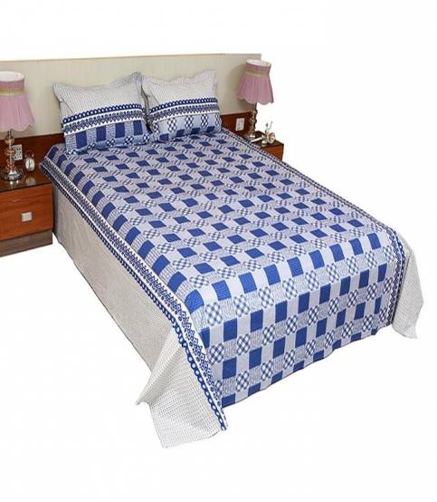 Home Tex Off White And Blue Round Step Bedsheet