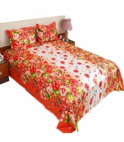 Home Tex White and Orange Flower Bedsheet