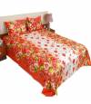 Home Tex White and Orange Flower Bedsheet