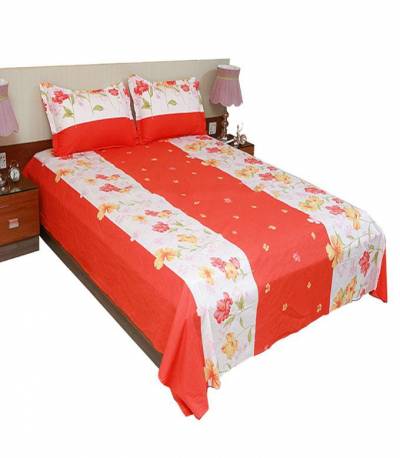 Home Tex Cotton Orange Flower Bedsheet
